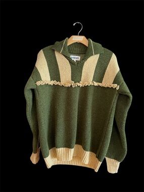 Cawley Olive & Cream Striped Knit Pullover Jacket